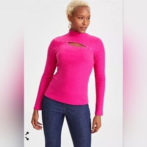 261. NWT - I.N.C. International Concepts Studded Cut-Out Mock-Neck Top